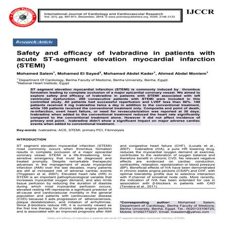 Safety and efficacy of Ivabradine in patients with acute ST-segment elevation...
