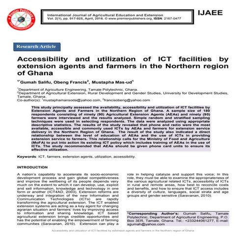 Accessibility and utilization of ICT facilities by extension agents and ...