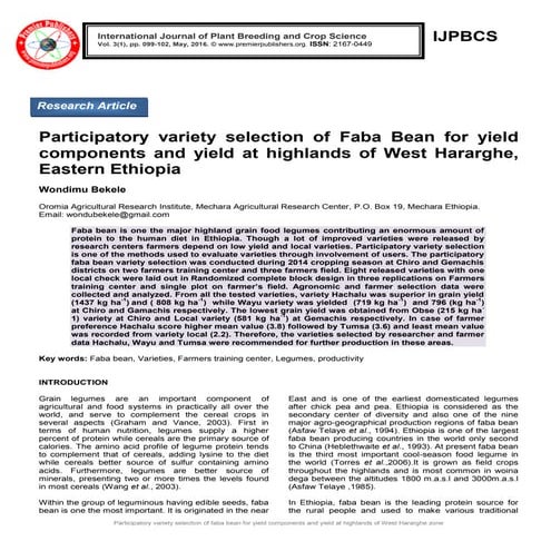 Participatory variety selection of Faba Bean for yield components and yield a...