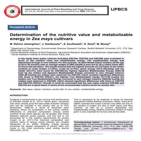 Determination of the nutritive value and metabolizable energy in Zea mays cul...