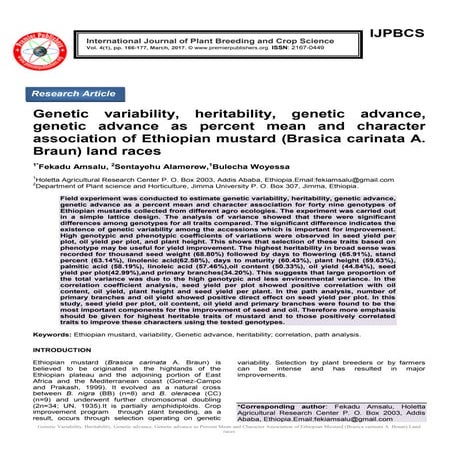 Genetic variability, heritability, genetic advance, genetic advance as percen...