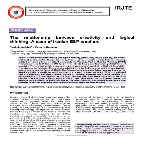 The relationship between creativity and logical thinking: A case of ...