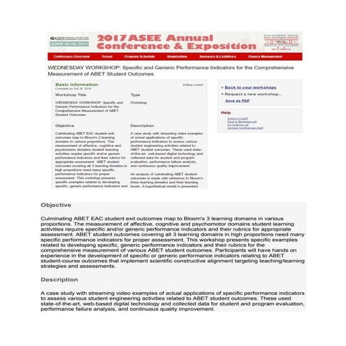 ASEE 2017 WORKSHOP SPECIFIC AND GENERIC PERFORMANCE INDICATORS FOR THE COMPRE...