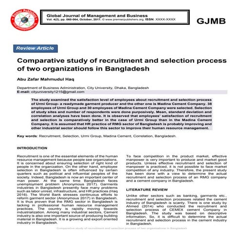Comparative study of recruitment and selection process of two ...