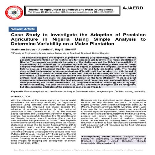 Case Study to Investigate the Adoption of Precision Agriculture in Nigeria Us...