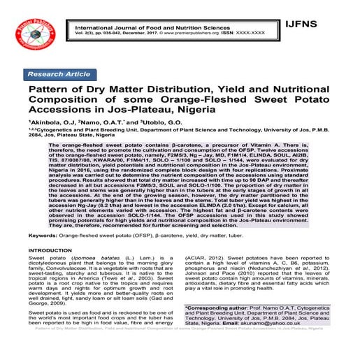 Pattern of Dry Matter Distribution, Yield and Nutritional Composition ...
