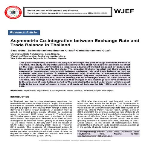 Asymmetric Co-integration between Exchange Rate and Trade Balance in ...