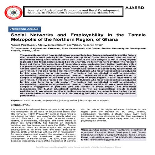 Social Networks and Employability in the Tamale Metropolis of the Northern Re...