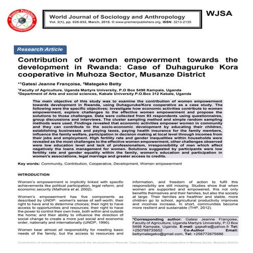 Contribution of women empowerment towards the development in Rwanda: Case of ...