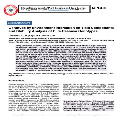 Genotype by Environment Interaction on Yield Components and Stability Analysi...