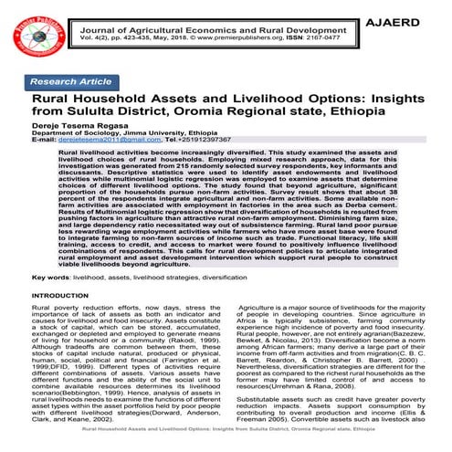 Rural Household Assets and Livelihood Options: Insights from Sululta District...