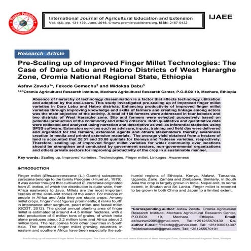 Pre-Scaling up of Improved Finger Millet Technologies: The Case of Daro Lebu ...