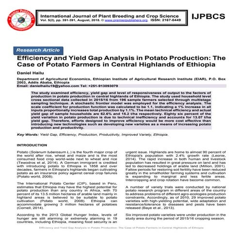 Efficiency and Yield Gap Analysis in Potato Production: The Case of Potato Fa...