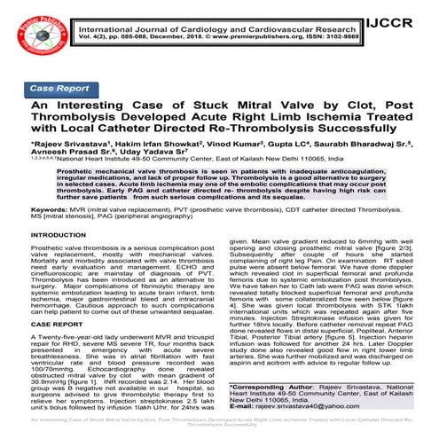 An Interesting Case of Stuck Mitral Valve by Clot, Post Thrombolysis ...
