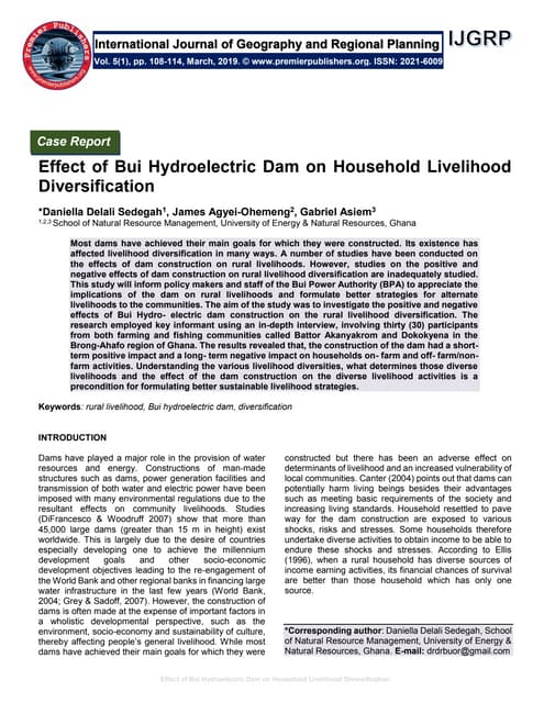 Effect of Bui Hydroelectric Dam on Household Livelihood Diversification