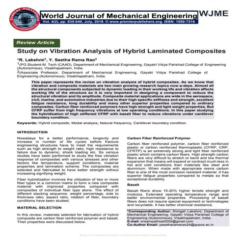 Study on Vibration Analysis of Hybrid Laminated Composites