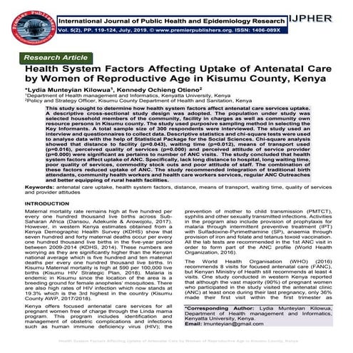 Health System Factors Affecting Uptake of Antenatal Care by Women of ...