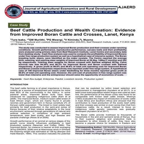 Beef Cattle Production and Wealth Creation: Evidence from Improved Boran Catt...