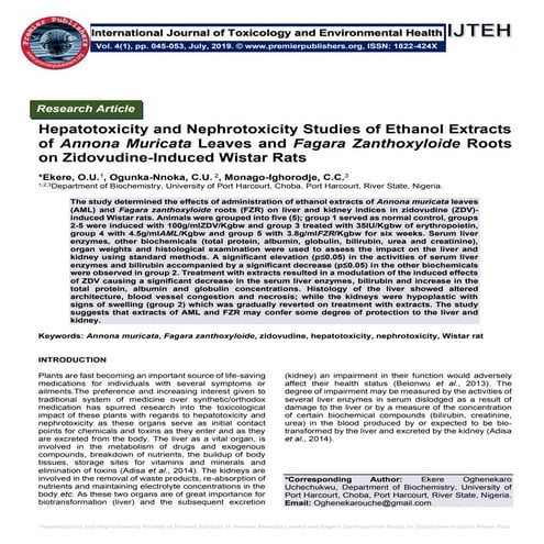 Hepatotoxicity and Nephrotoxicity Studies of Ethanol Extracts of Annona ...
