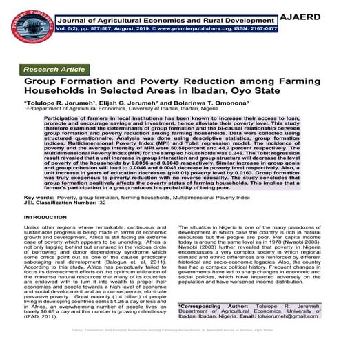 Group Formation and Poverty Reduction among Farming Households in ...