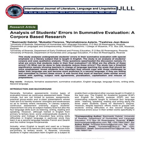 Analysis of Students’ Errors in Summative Evaluation: A Corpora Based Research