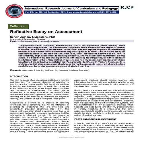 Reflective Essay on Assessment