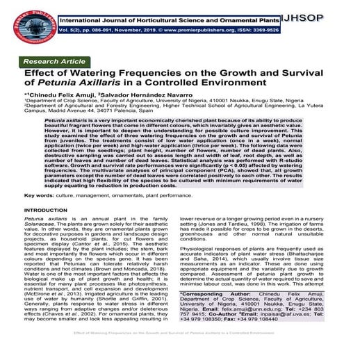 Effect of Watering Frequencies on the Growth and Survival of Petunia Axillari...