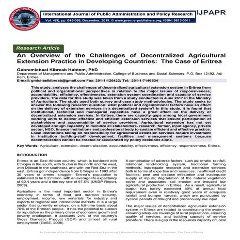 An Overview of the Challenges of Decentralized Agricultural Extension ...