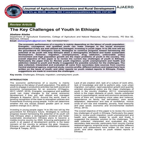 The Key Challenges of Youth in Ethiopia