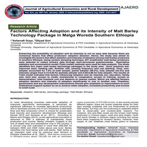 Factors Affecting Adoption and its Intensity of Malt Barley Technology Packag...