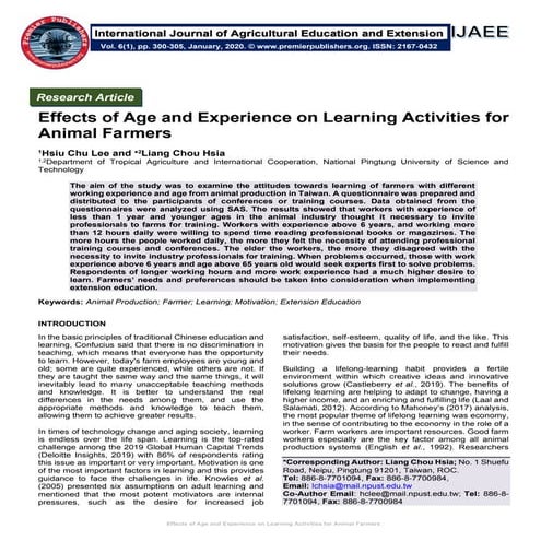 Effects of Age and Experience on Learning Activities for Animal Farmers