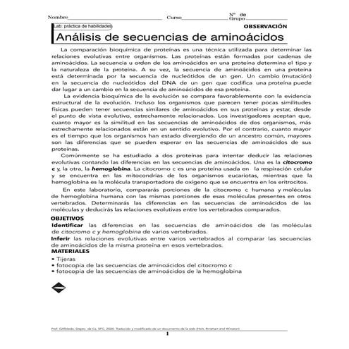 Análisis de secuencias de aminoácidos para determinar relaciones evolutivas