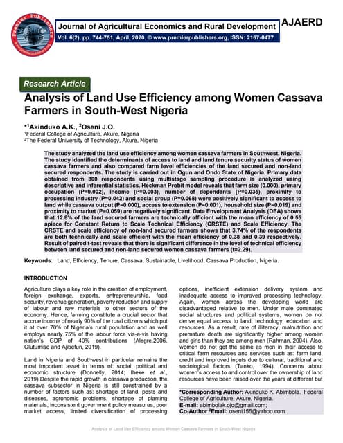 Contributions of Women in Cassava Production and Processing Activities ...