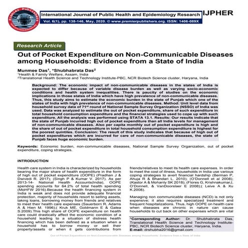 Out of Pocket Expenditure on Non-Communicable Diseases among Households ...