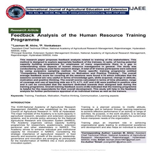 Feedback Analysis of the Human Resource Training Programme