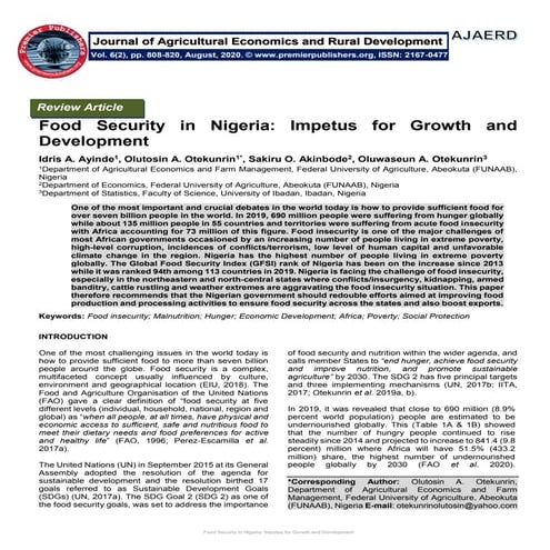 Food Security in Nigeria: Impetus for Growth and Development