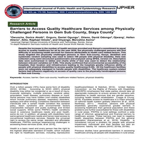 Barriers to Access Quality Healthcare Services among Physically Challenged Pe...
