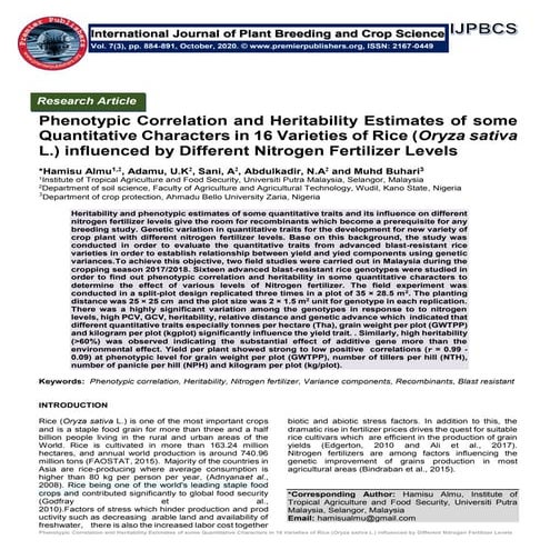 Phenotypic Correlation and Heritability Estimates of some Quantitative Charac...