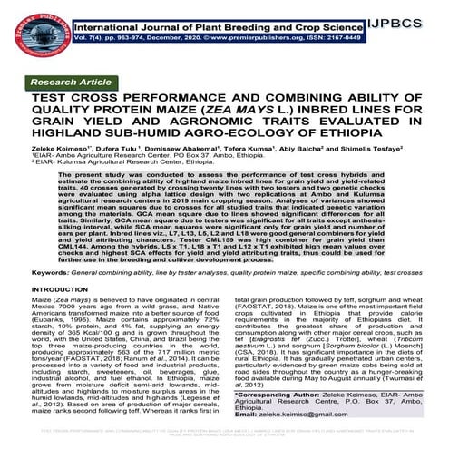 TEST CROSS PERFORMANCE AND COMBINING ABILITY OF QUALITY PROTEIN MAIZE (ZEA MA...