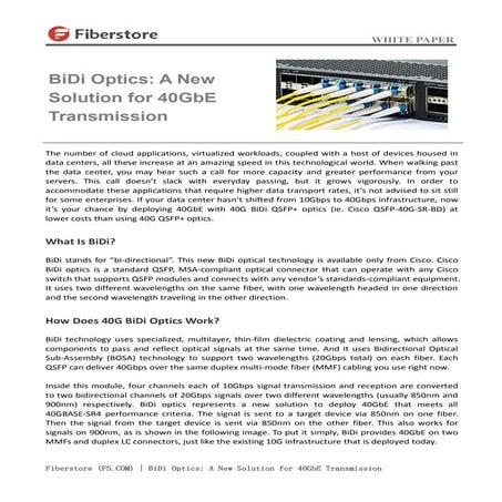 BiDi Optics: A New Solution for 40GbE Transmission