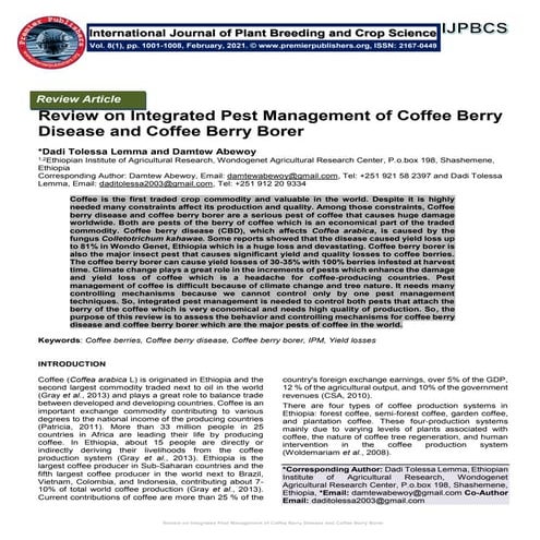 Review on Integrated Pest Management of Coffee Berry Disease and Coffee Berry...