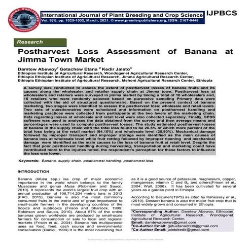 Postharvest Loss Assessment of Banana at Jimma Town Market. | PDF