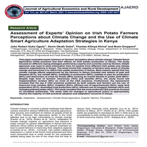 Assessment of Experts’ Opinion on Irish Potato Farmers Perceptions about Clim...