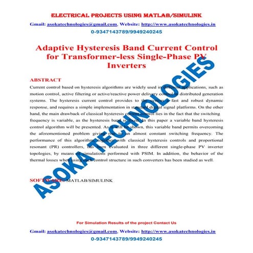 Adaptive Hysteresis Band Current Control for Transformer-less Single-Phase PV...