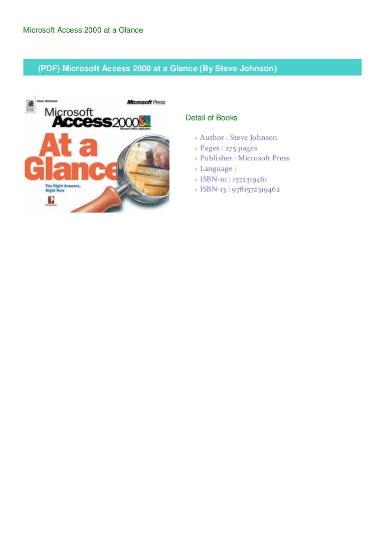 Pdf Microsoft Access 00 At A Glance By Steve John