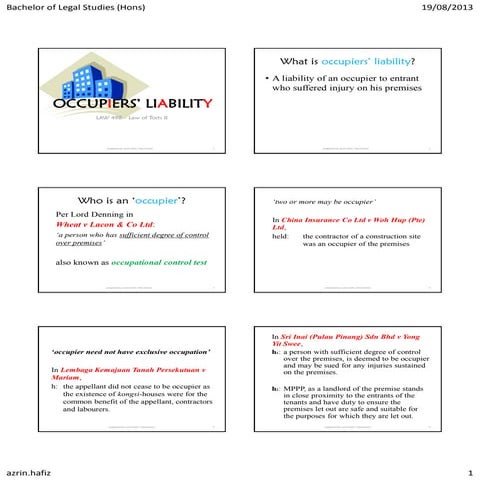 Occupiers' Liability - For Revision Purpose Only