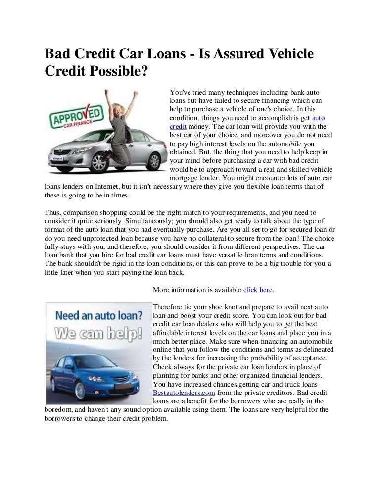 Bad Credit Car Loans - Is Assured Vehicle Credit Possible?