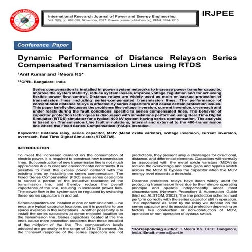 Dynamic Performance of Distance Relayson Series Compensated Transmission Line...