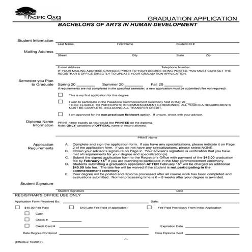 Graduation Application - Bachelors Of Arts In Human Development California