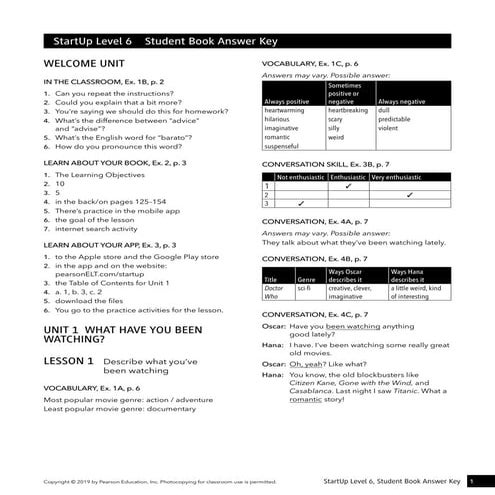 Answer of start up 6 - ingles book for students | PDF